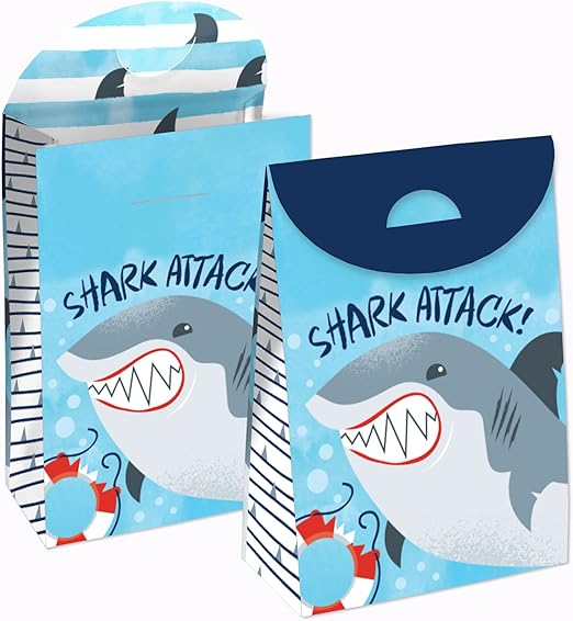 Big Dot of Happiness Shark Zone - Jawsome Shark Party or Birthday Gift Favor Bag - Party Goodie Boxes - Set of 12