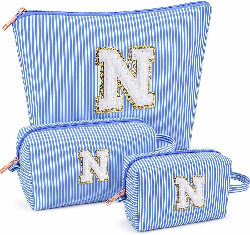 ARIVOY Conjunto com 3 necessaires retangulares para maquiagem, modelo AR0001, azul