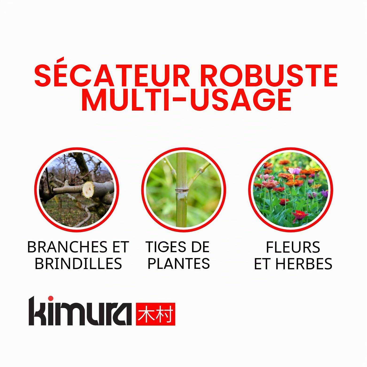 Sécateur de jardin professionnel Kimura 8", lame en acier japonais SK5 aiguisée comme un rasoir, poignées antidérapantes recouvertes de PVC, léger et de forme ergonomique, sécateur de dérivation