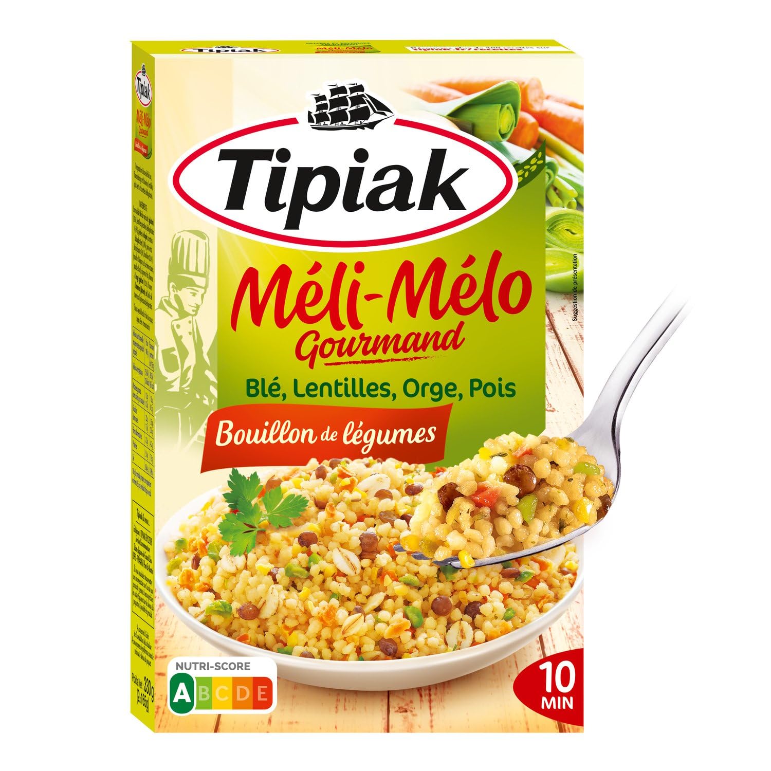 TIPIAK - Méli-Mélo Gourmand Blé Lentilles Orge Pois - Bouillon de légumes · Prêt en 10 min - les 2 sachets de 165 g - 330g - Le Lot De 4