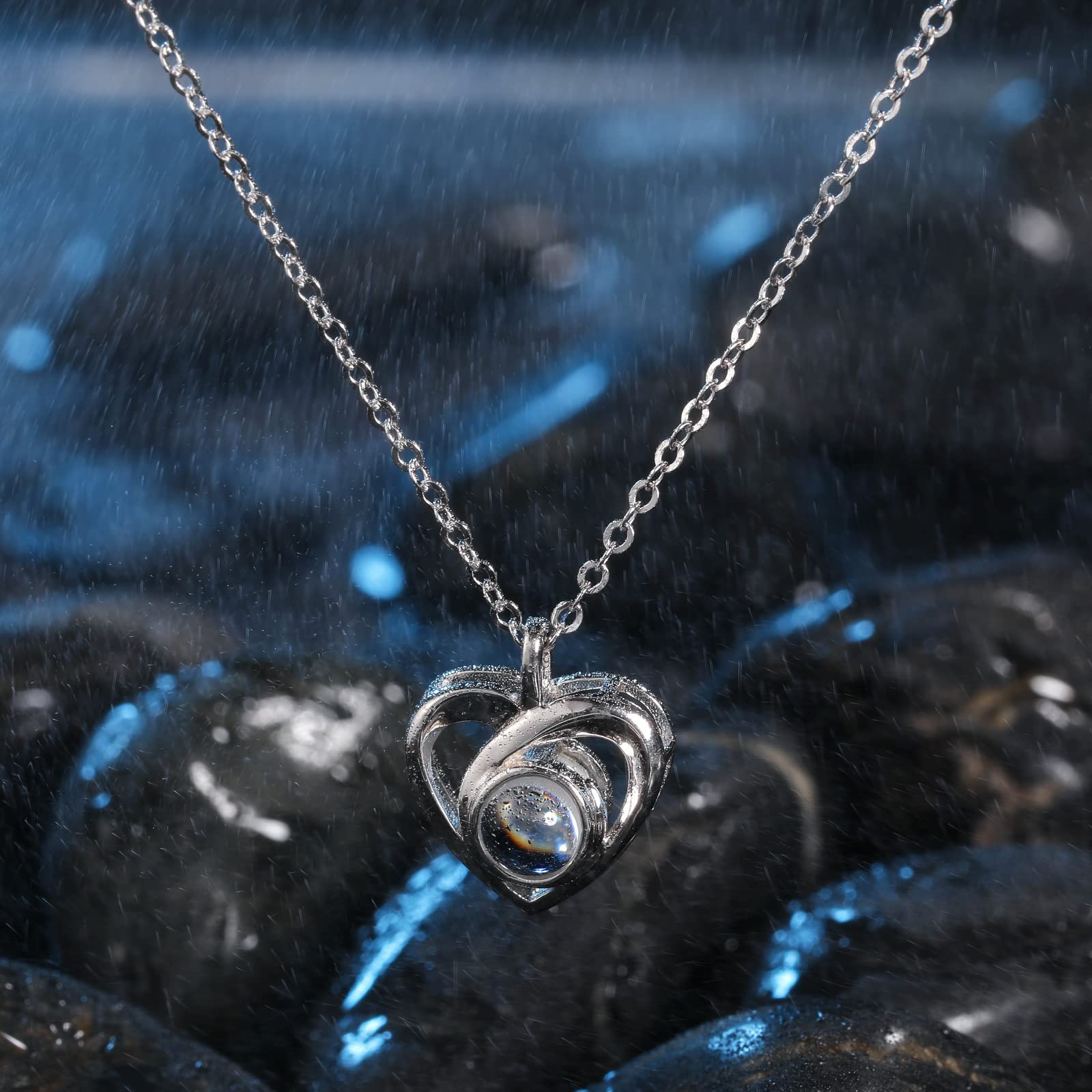INBLUE Ciondolo con Immagine di Proiezione Personalizzata Collana in Argento Sterling 925 Ciondolo a Forma di Cuore Regali di Anniversario di Compleanno per Lei/Donne/Fidanzate/Gioielli per Mamma
