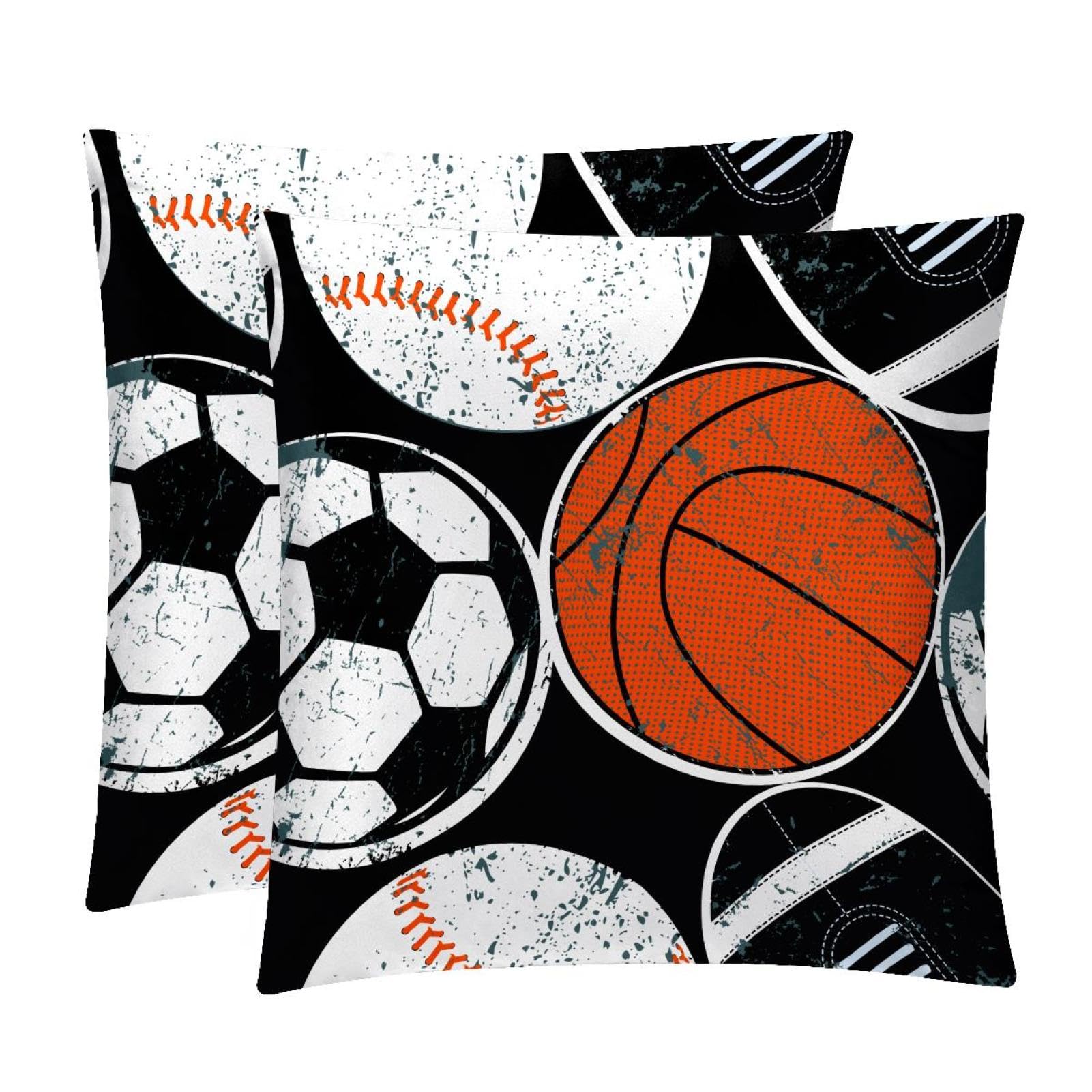 TDGKPZ Baseball Basketball Throw Pillow Covers 2 Pack Pillowcases Soft Cozy Pillow Cases For Couch Bed Sofa 45x45cm