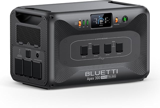 BLUETTI Generador solar portátil de la central eléctrica de Apex 300 | Batería de reserva con 6 puertos de CA de 3840 W (sobretensión de 7680 W), salida simultánea de 120 V/240 V y arranque negro
