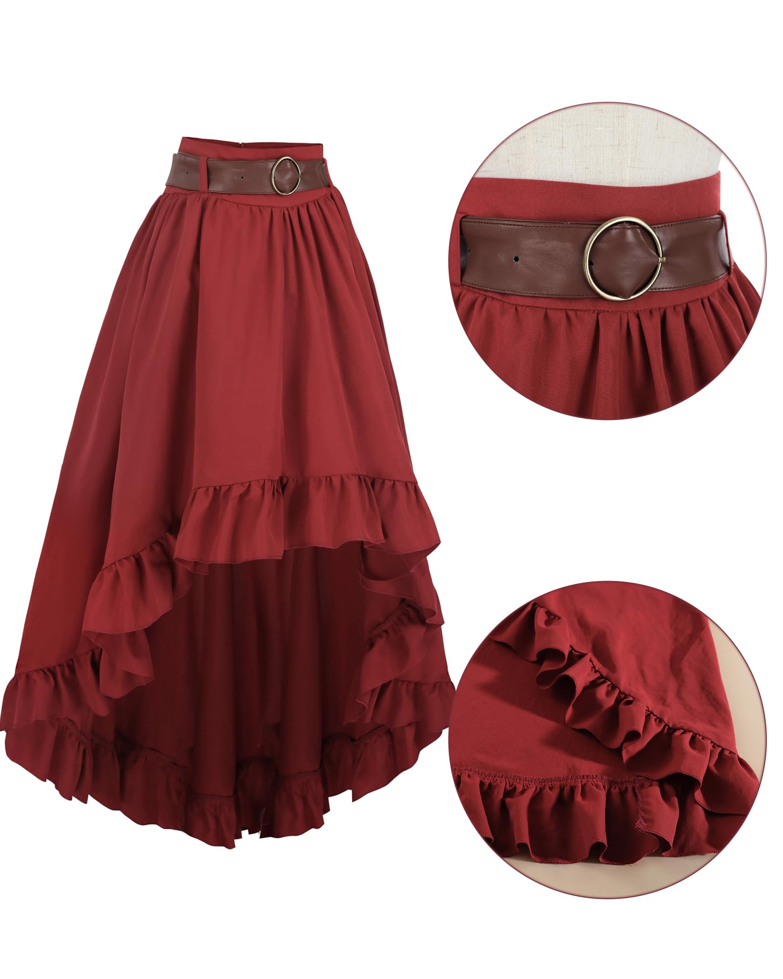 Steampunk Damen Röck Rot Knielang Gothic Rock Piraten Rock Damen für Halloween und Festival