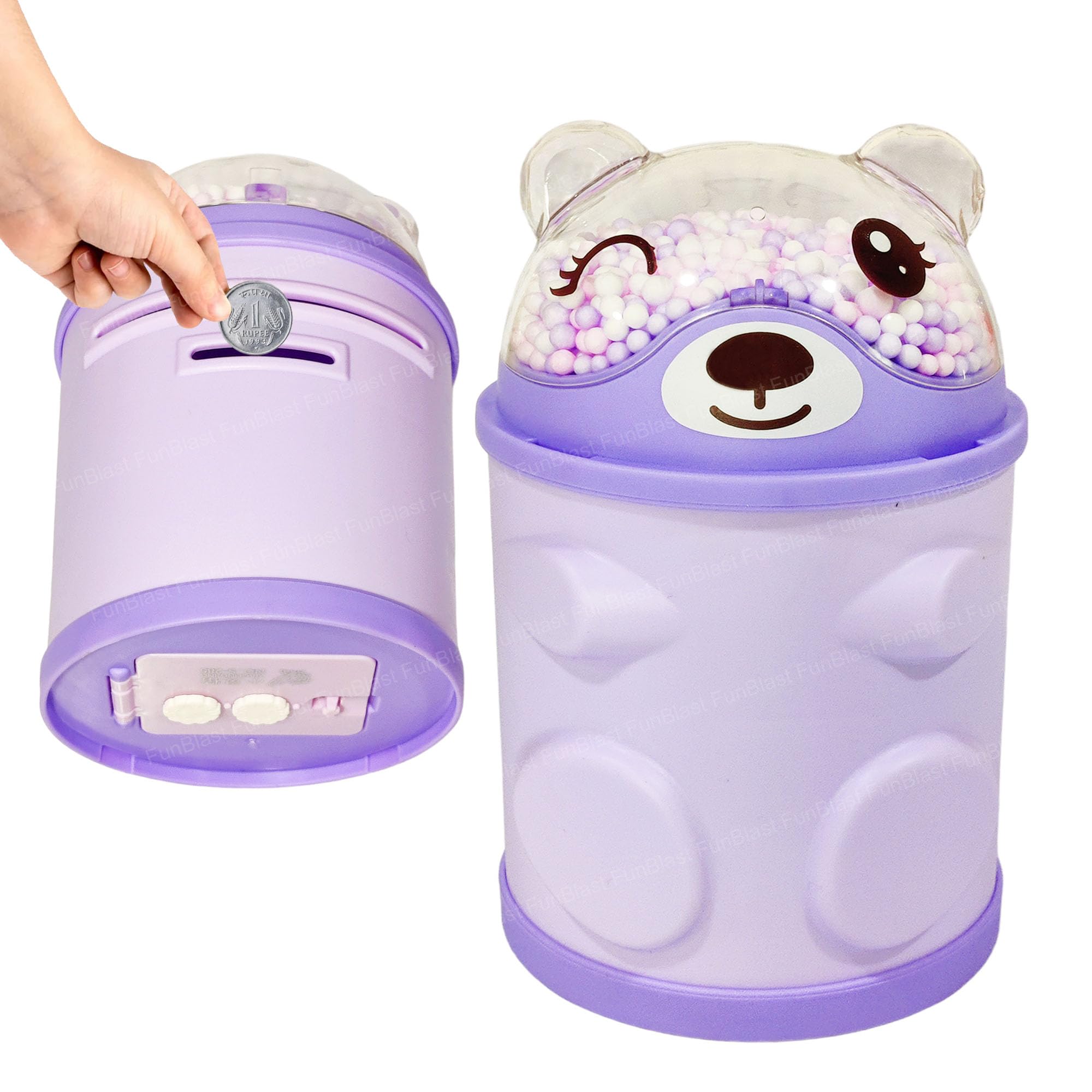 FunBlast Piggy Bank – Bear Shaped Coin Box for Kids, Money Bank for Kids, Piggy Bank for Kid, Money Box, Coin Box with Password Lock, Gifts for Girls, Best Return Gifts (Purple)