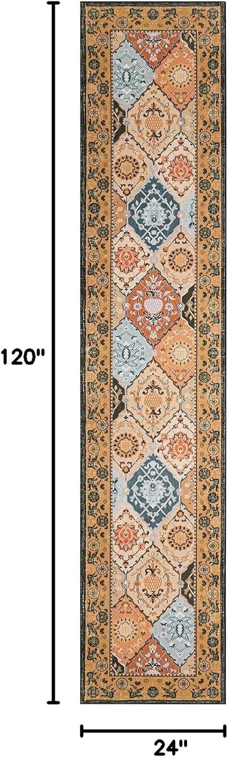 Phantoscope Washable Runner Rug 2'x10' Non-Slip, Vintage Boho Hallway Rugs for Entryway, Stair, Bedroom, Distressed Moroccan Mosaic Diamond Pattern, Low-Pile Foldable Floor Carpet, Terracotta/Rust