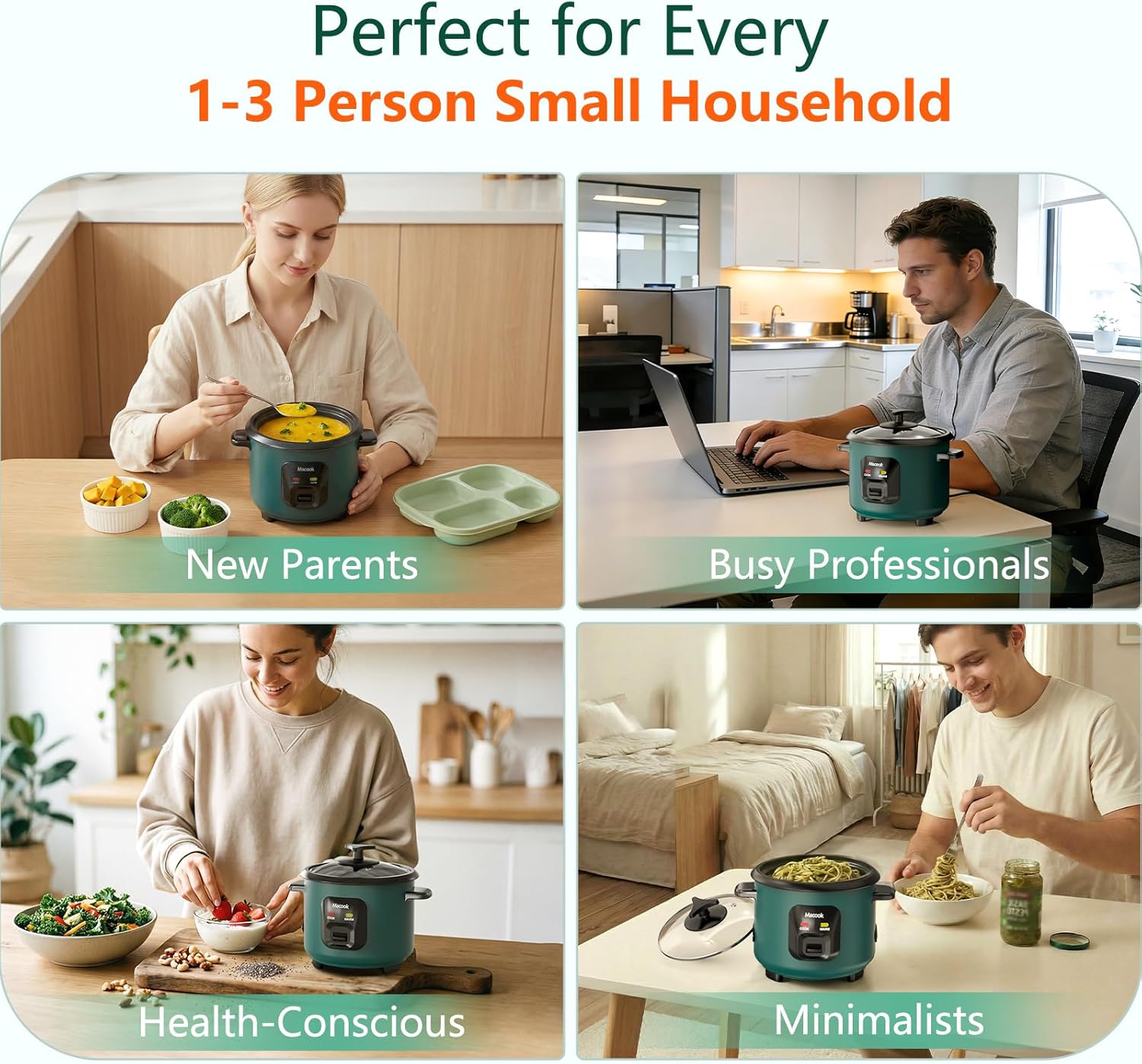 Mini Rice Cooker | 6-Cup (0.6L) Small Rice Maker | One-Button Operation | Non-Stick Inner Pot | Automatic Keep Warm & Overheat-Proof | for 1-6 People, Students & Small Families (Green)