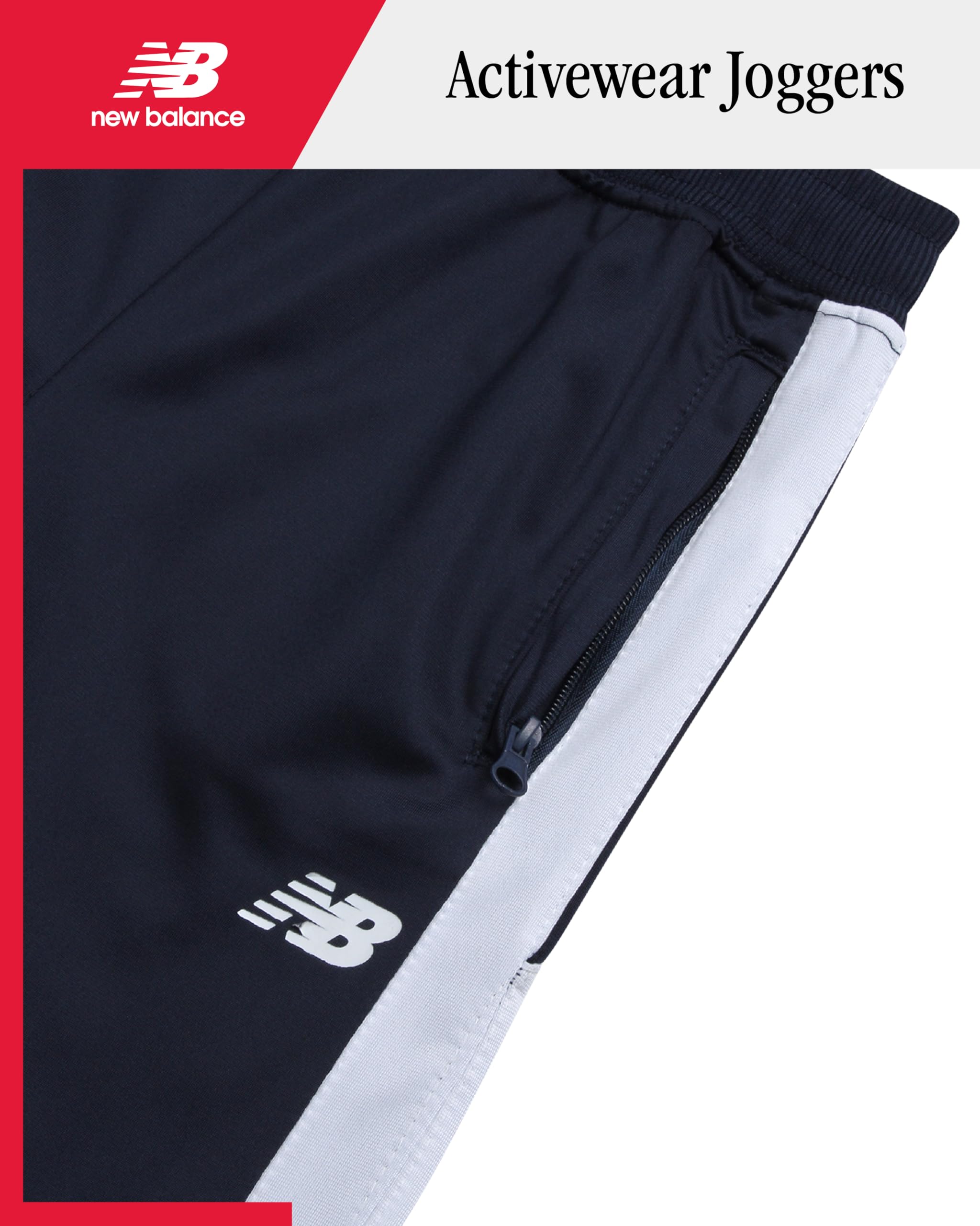 New Balance Boys Sweatpants - Stretch Performance Tricot Activewear Boys Joggers Athletic Pants with Zip Pockets (Size: 8-20), Size 10-12, New Eclipse