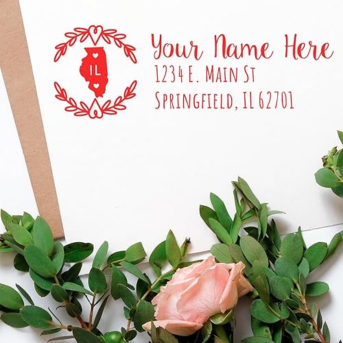 Miniatura 141 de State Love - Sello de dirección autoentintado para Texas, caja rosa, púrpura o negra, impresiones limpias y nítidas, diseño rectangular, tamaño 7/8