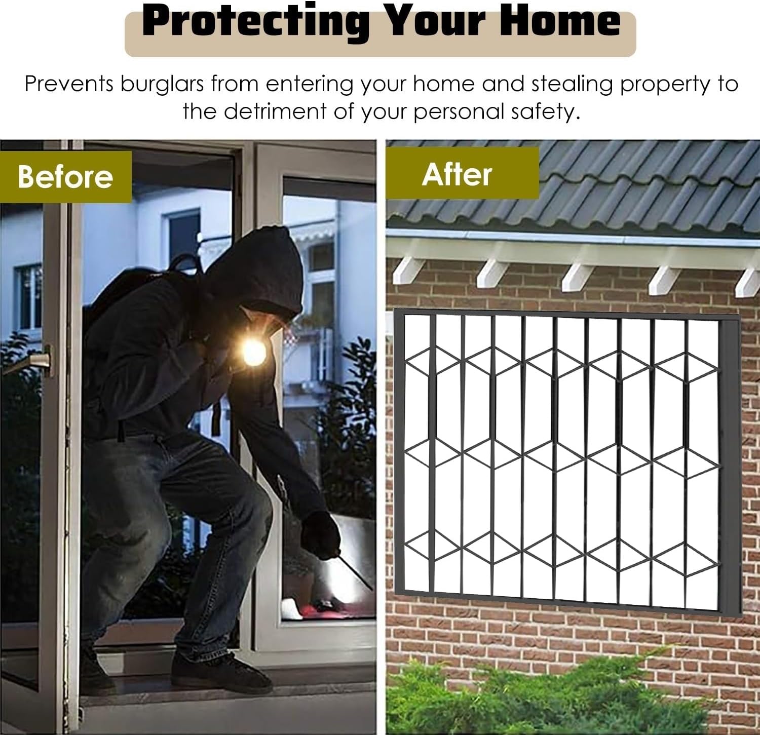 Grey Folding Security Grille Gate for Cottage Windows, Push-Pull Residential Door Barrier, Accordion Design Prevents Burglary (24"x24") - Ideal for Rental Properties Inside & Outside