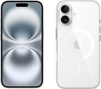 Apple iPhone 16 128GB 5G Mobile phone with Apple Intelligence - White + Clear Case with MagSafe
