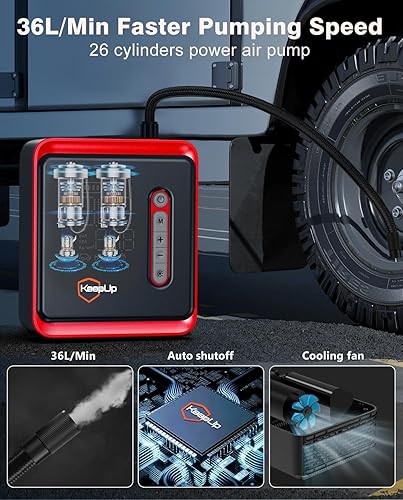 Miniatura 2 de Compresor de aire portátil para inflador de neumáticos, bomba de aire inalámbrica KEEPUP con batería recargable de 10000 mAh para neumáticos de