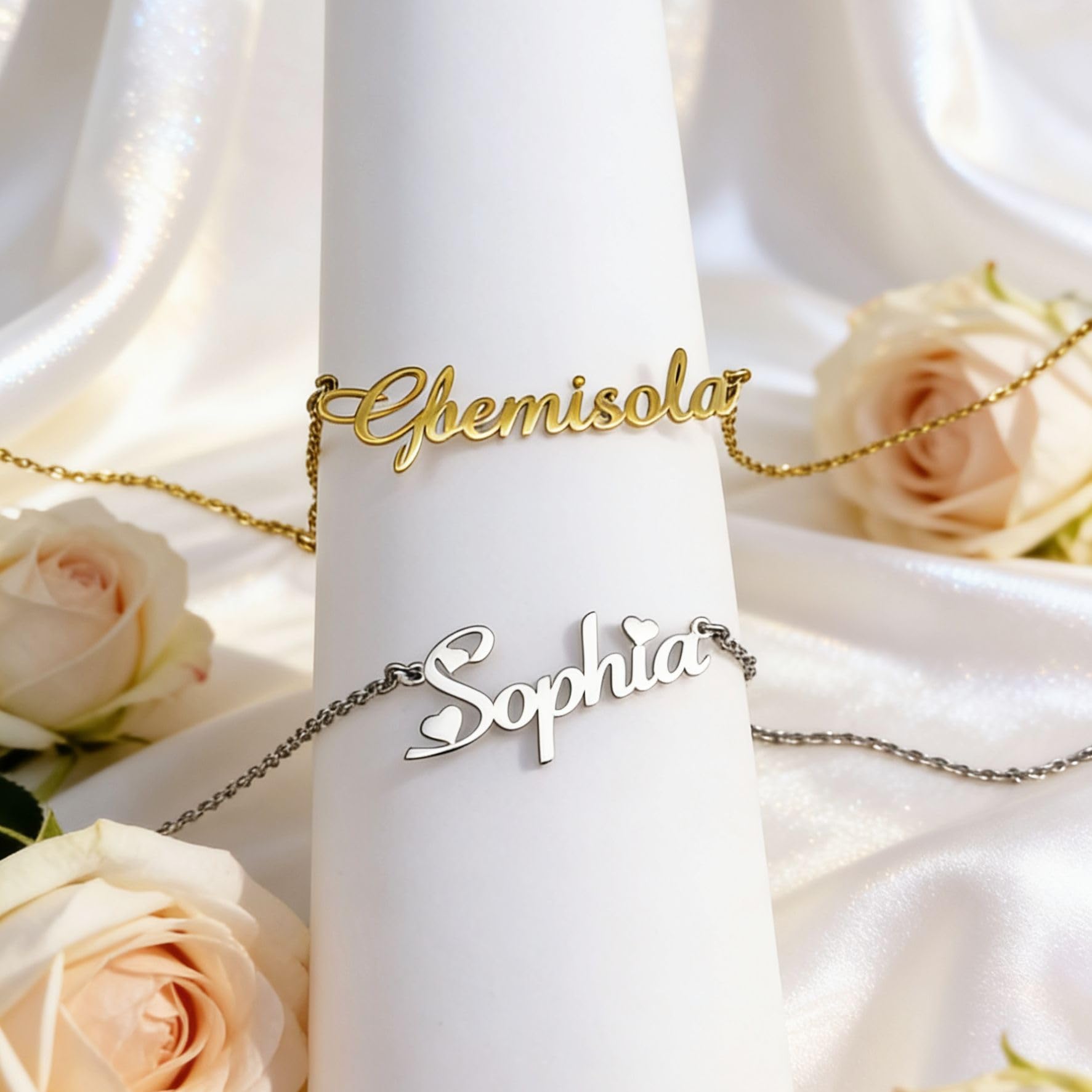 Cavigliera da donna personalizzabile con nome, lunghezza regolabile | resistente all'acqua con catena di estensione di 5 cm