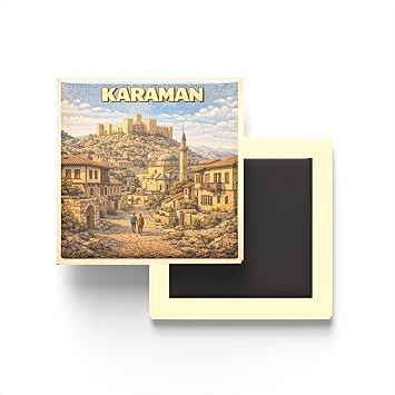 Buzdolap Magneti - T rkiye - Karaman - Retro Tema - 9x9 cm