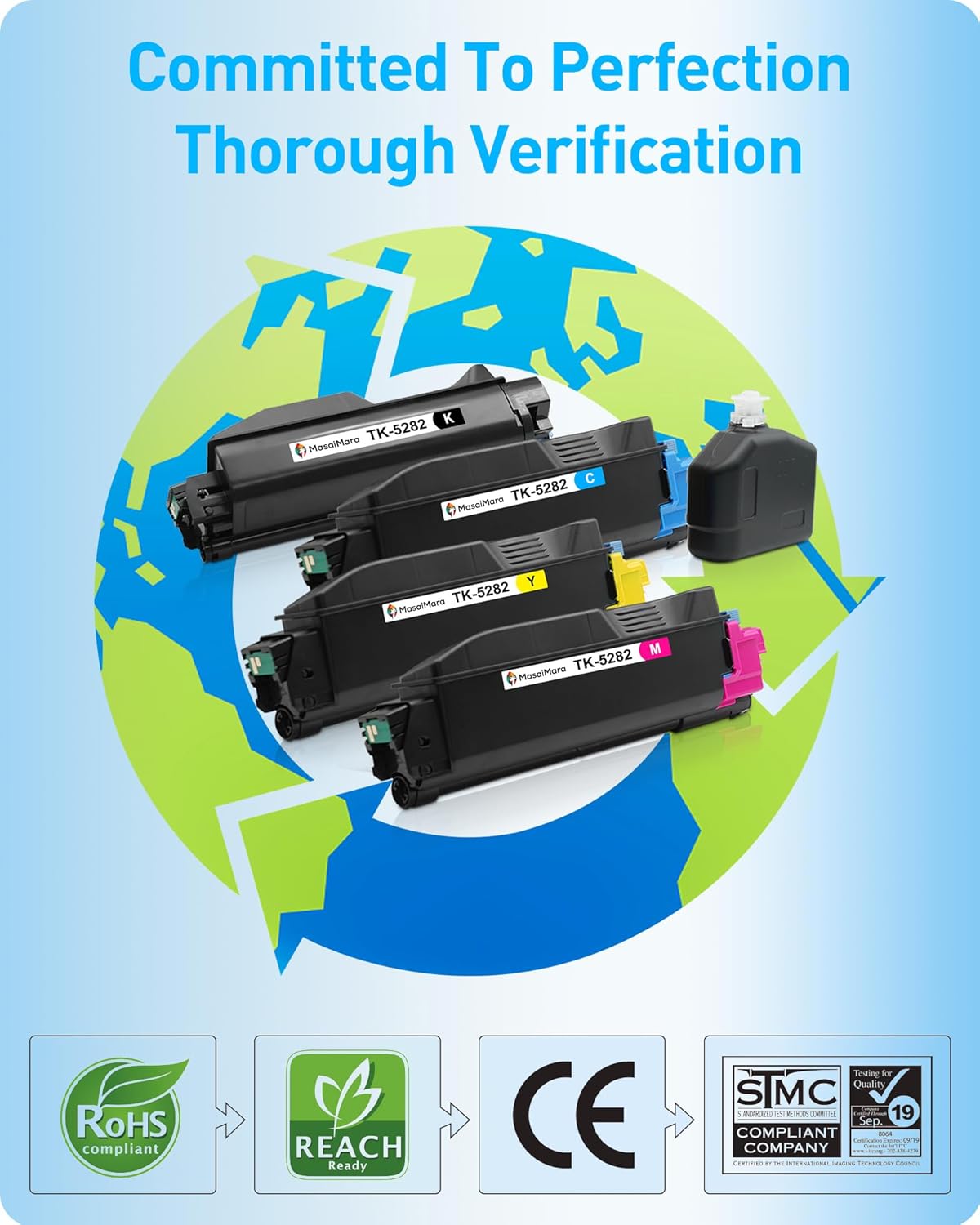 MasaiMara TK-5282 TK5282 TK-5282K TK-5282C TK-5282Y TK-5282M Compatible Toner Cartridge for Kyocera ECOSYS M6235cidn M6635cidn P6235cdn M6235 M6635cidn P6235 Printer(Black Cyan Magenta Yellow, 4-Pack)