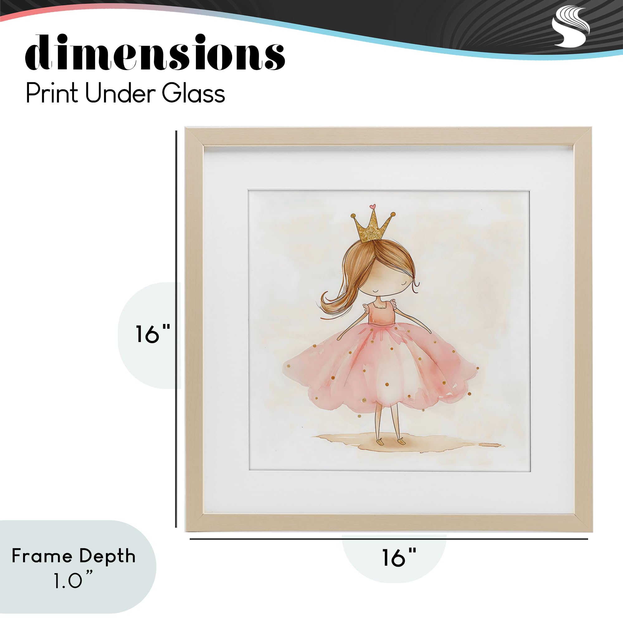 Pequeña princesa con corona para sala de juegos, 40,6 x 40,6 cm, enmarcado