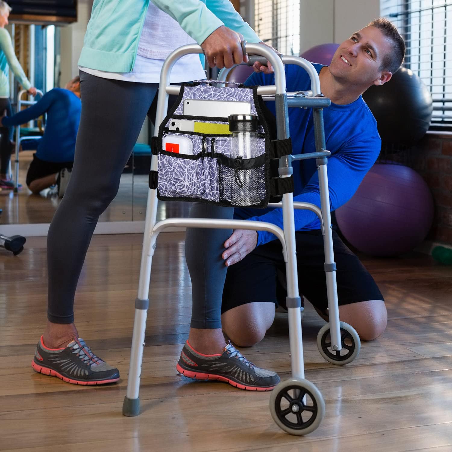 supregear Side Walker Bag, Walker Accessories Bag w/Cup Holder, Folding Walker Basket Waterproof Walker Organizer Caddy Pouch for Most Walker with Side Bar for Seniors, Elderly, Double Sided - Image 5