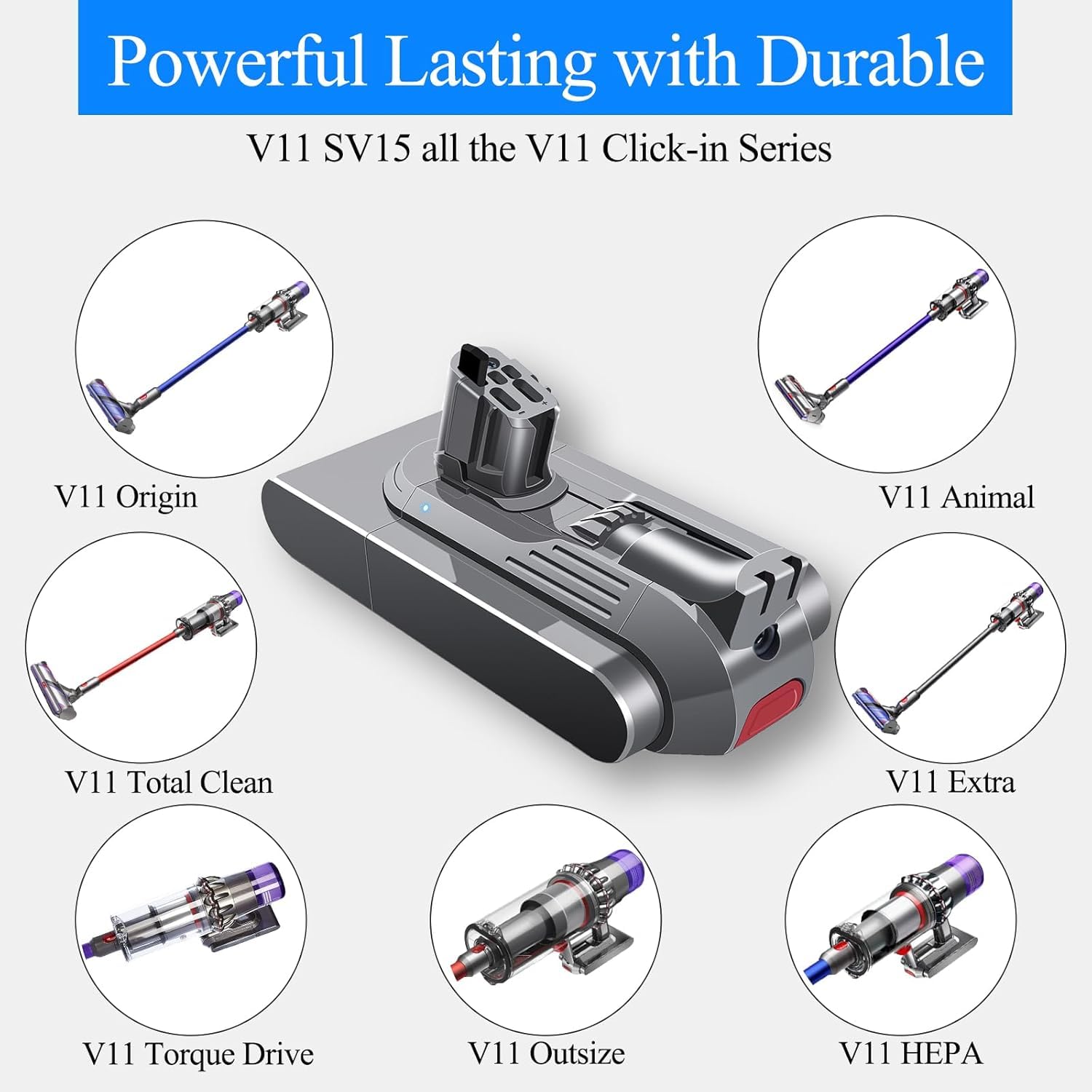 DTK Batteria per Dyson V11 V15 Batteria SV15 SV16 SV17 SV28 SV29 SV22 SV47 Compatibile con V11 Absolute/Submarine/Torque Drive V15s Detect Submarine 970425-01 Click-in