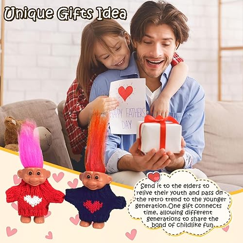 Miniatura 5 de 2 muñecas retro Lucky Troll en suéteres tejidos a mano, coloridos, adorables, ideales para colecciones, proyectos escolares, manualidades y
