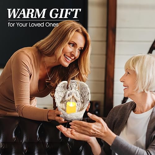 Miniatura 8 de Kssiaz Estatua de ángel rezando, regalo conmemorativo, figuras de ángel de alas con portavelas LED, regalo de condolencia por la pérdida de un ser