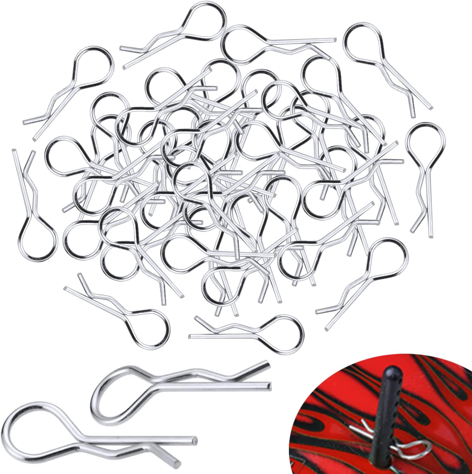 100pcs Universal 1/10th Scale Bend Body Clips Pins Metal Stainless Steel For Redcat Hpi Himoto Rc Car Parts Truck Buggy Shell Replacement Hsp 02053