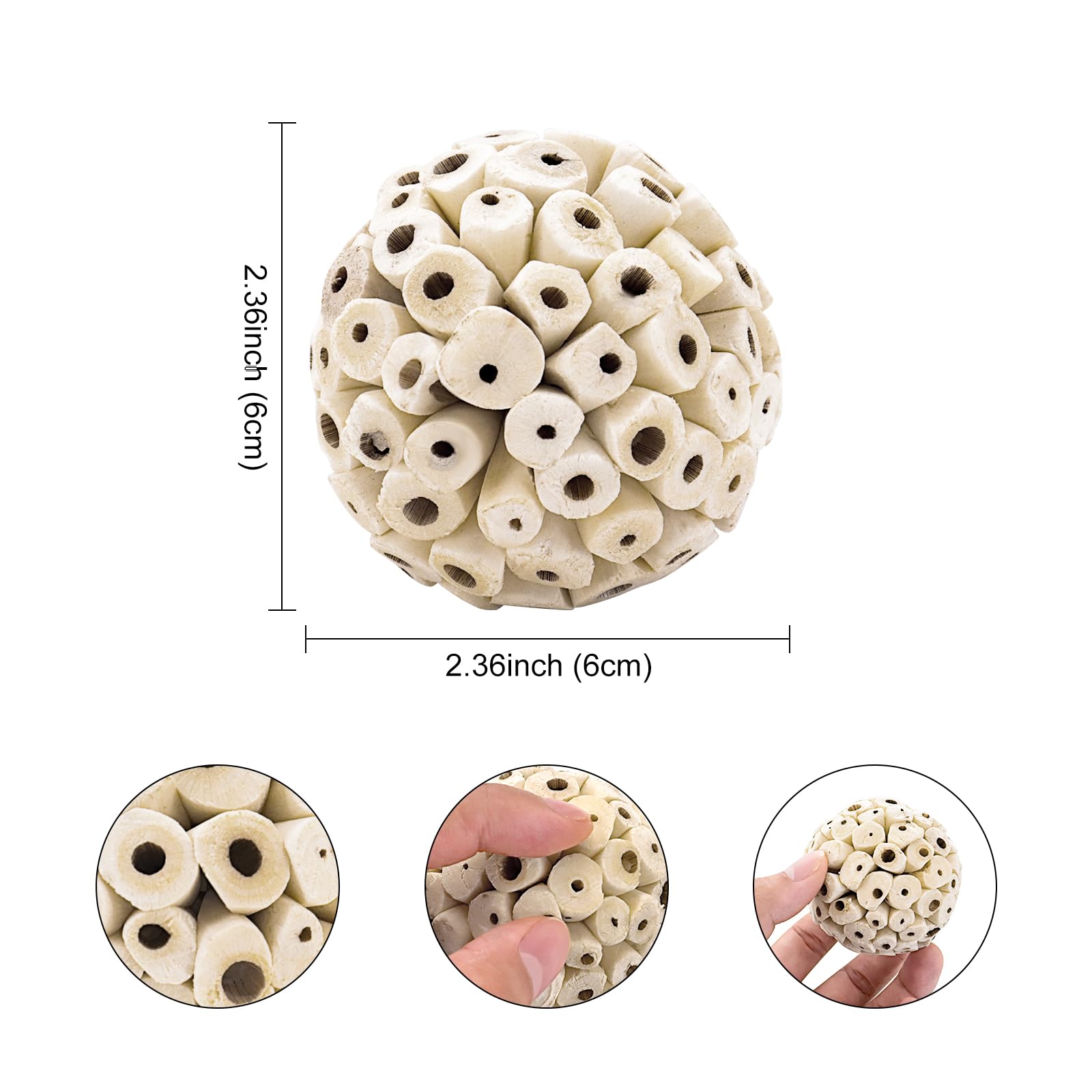 CheurYae 6 pcs Natural Sola Balls Bird Toys Soft Chew Shred Foraging Toy for Parrot Parrotlet Budgie Finch Macaw Hamsters Rabbits - Image 2