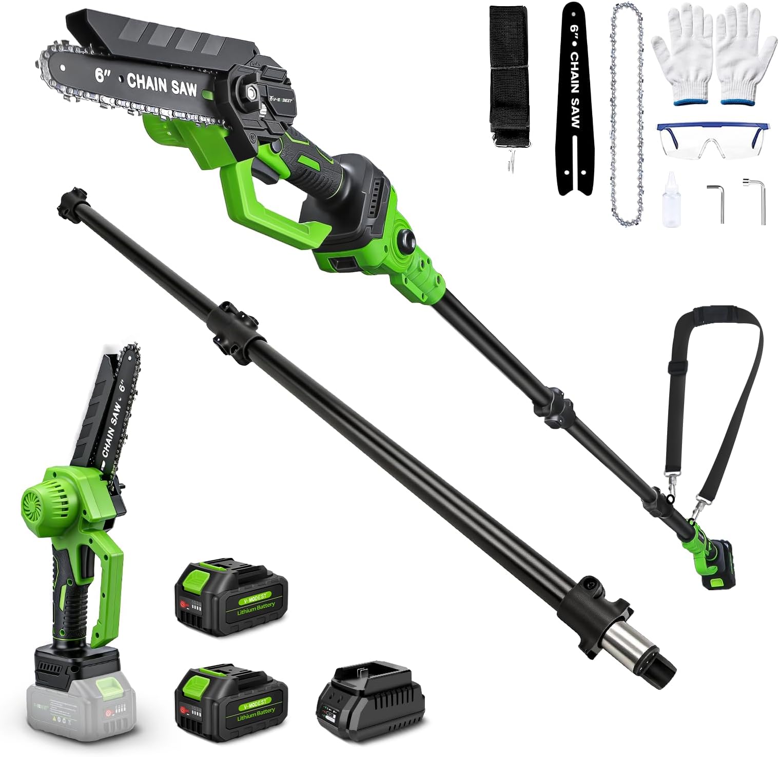 6Inch Mini Chainsaw with Extension Pole, 2-in-1 Pole Saw for Tree Trimming