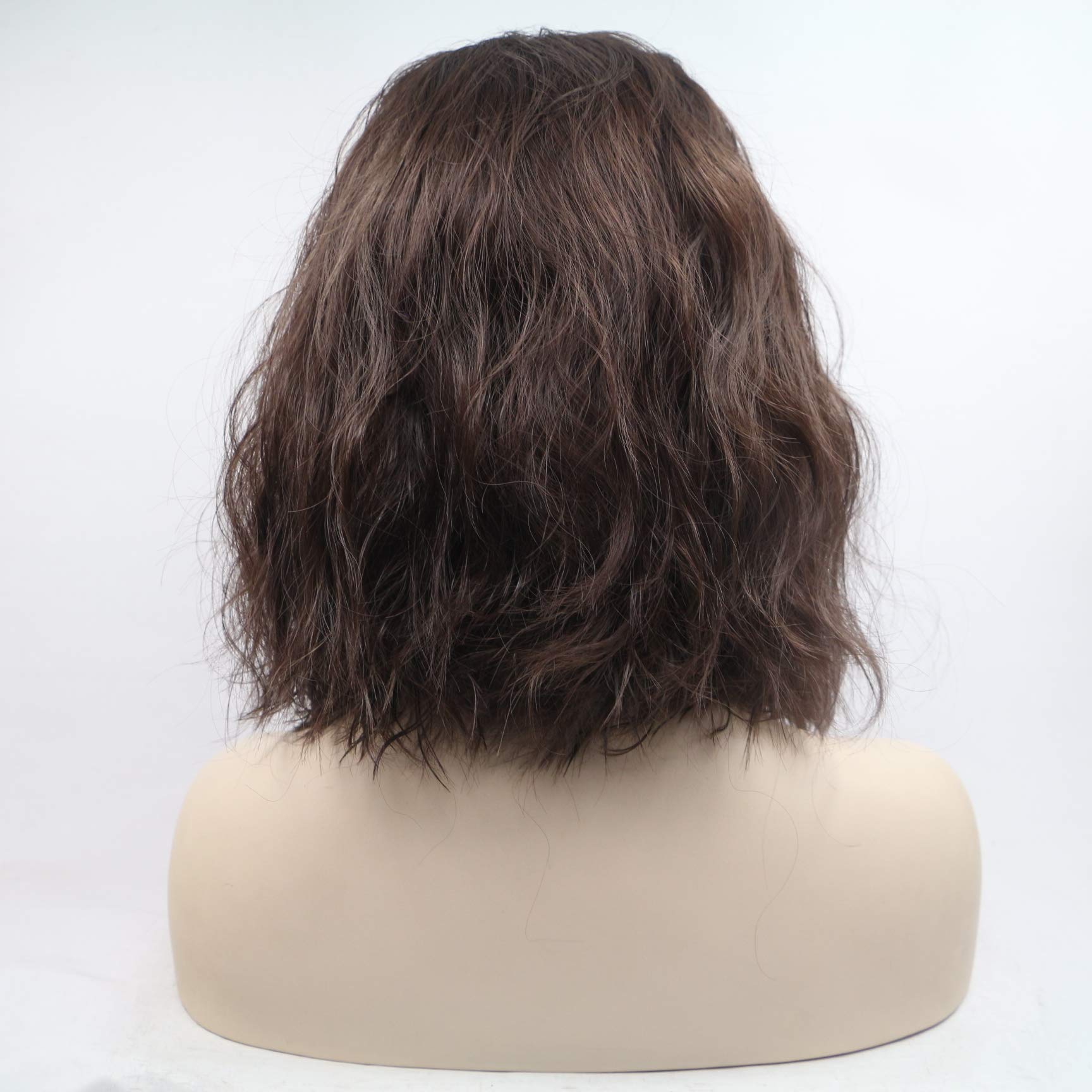 Xiweiya 14" Dark Brown Wavy Wig Synthetic Lace Front Wigs Middle Part Brunette Hair Short Soft Curly Wig Hair Replacement Wig for Women Drag Queen Makeup - Image 4