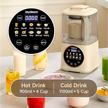 Joydeem JD-J03 Cooking Blender with Soundproof Shield, Hot Cold Blender for Filter-free Soy Milk & Juice, 8-Speed and Temperature Control, 12H Preset, 1100ml, White