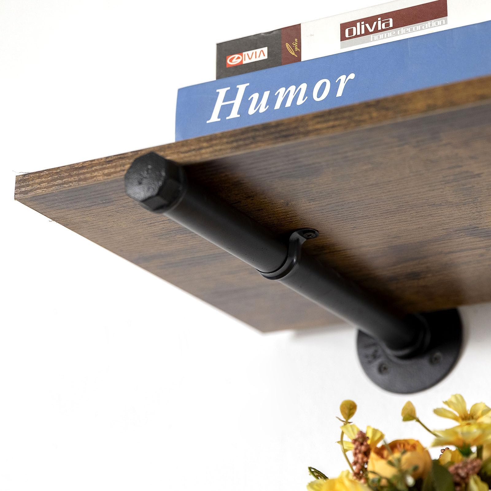 Garden Hose Hose Pipe Aunulahca 3/4" Industrial Pipe Shelf Brackets (6 Pack, 12") Black Iron Shelf Bracket Rustic Wall Mounted Shelving Brackets Pipe Decor for Wood Floating Shelf