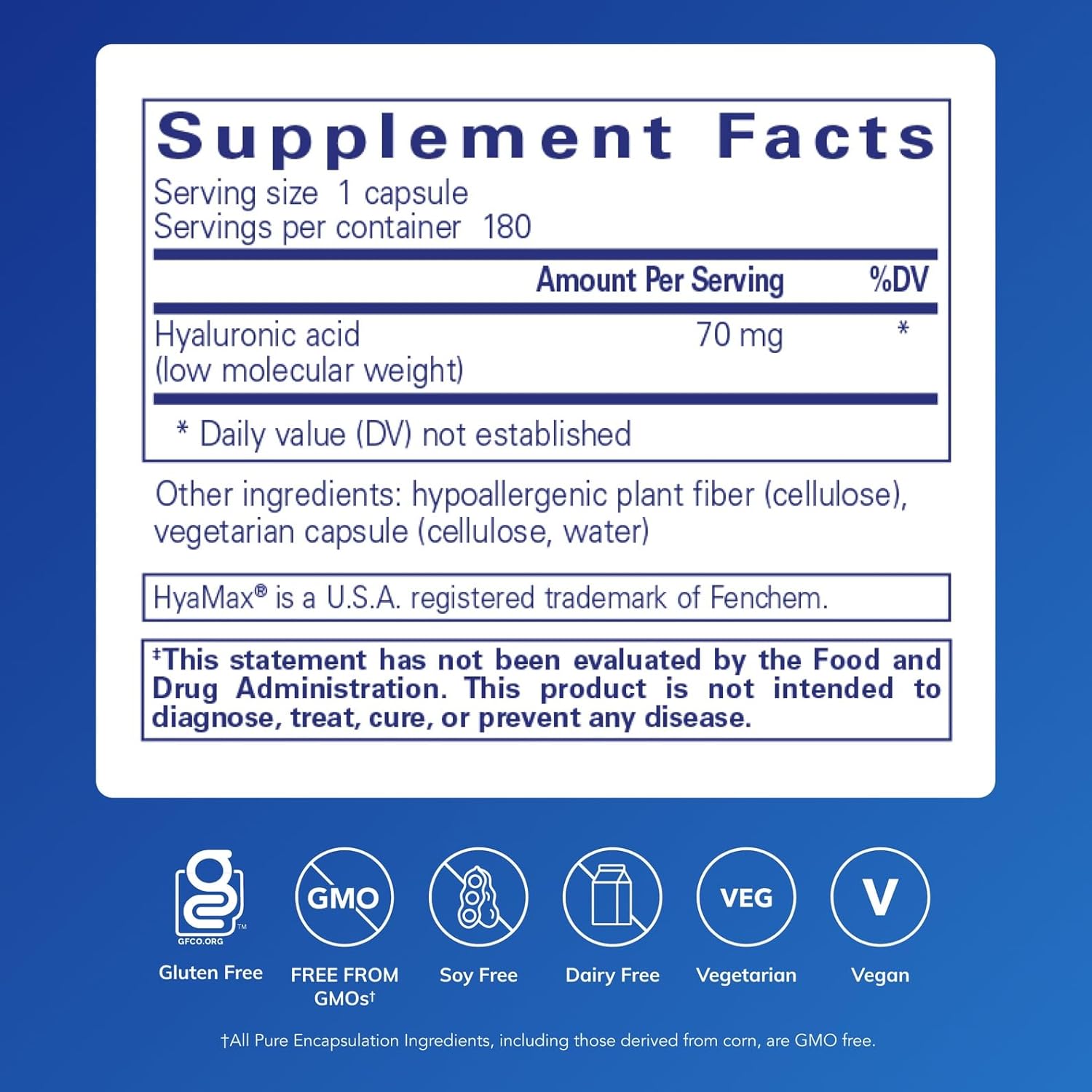 Pure Encapsulations Hyaluronic Acid - for Skin Hydration, Joint Lubrication & Joint Health* - Effective Absorption - Gluten Free - Vegan & Non-GMO - 180 Capsules - Image 2