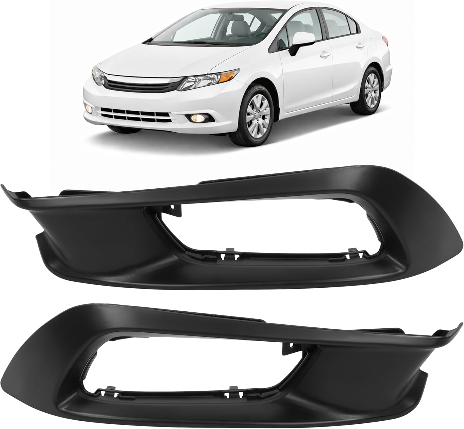HECASA Fog Light Bezel+Bracket Compatible with 2012 Honda Civic Base/DX/EX-L/EX/GX/HF/LX/Si Sedan Front Bumper Fog Light Cover Kit Replacement for 08V38TR0160 HO1037102 Drive&Passenger Side