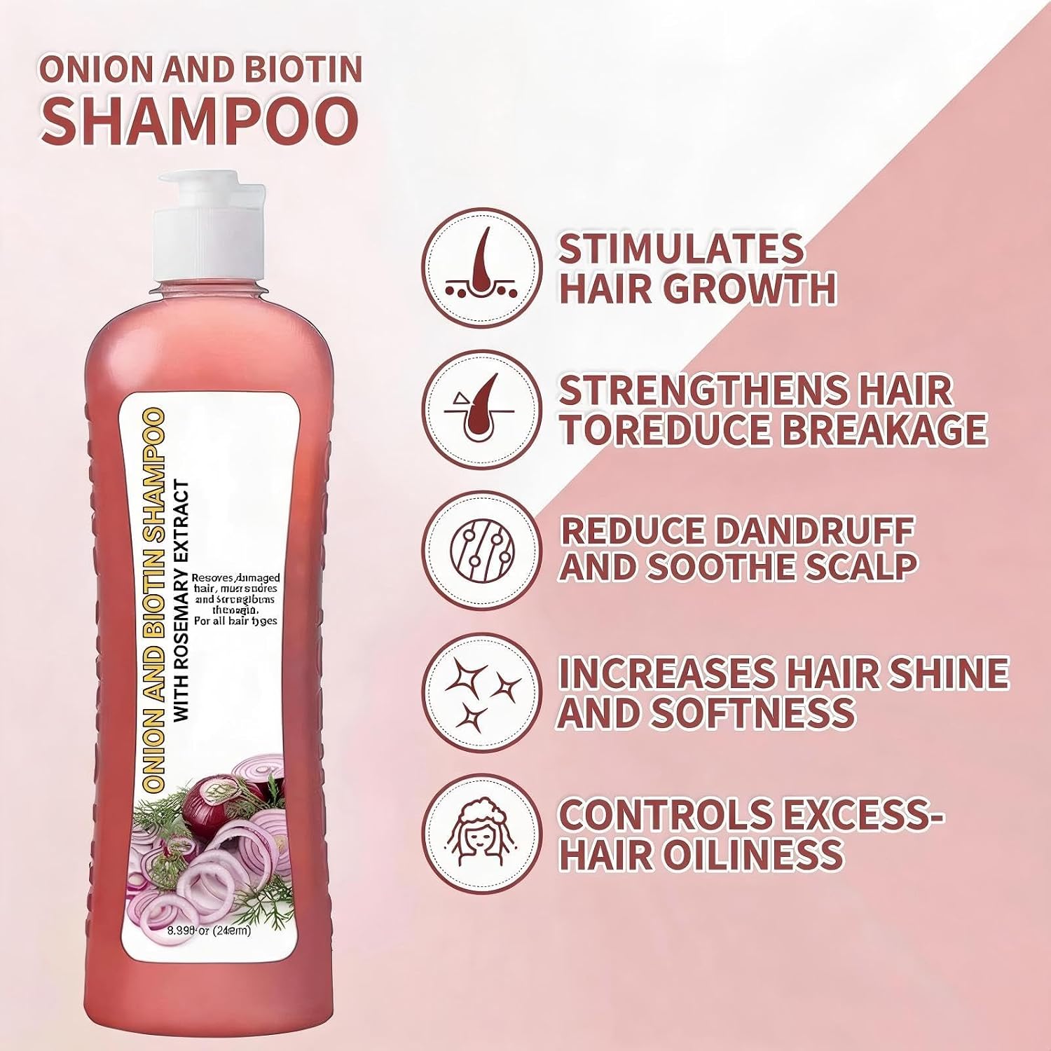 Onion Biotin and Rosemary Shampoo, shampoo de cebolla y romero, for Soft Hair & Shine for Hair Growth, Hair Loss and Thinning Hair