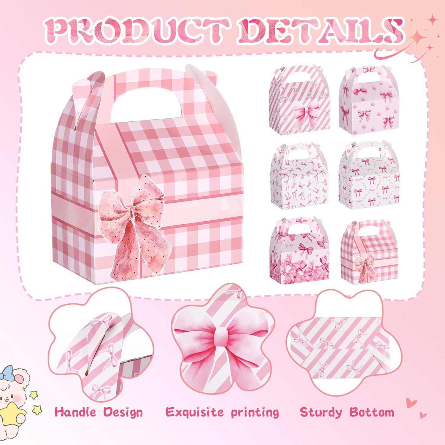 24 Pack Valentine's Day Treat Boxes Pink Bow Party Favor Boxes Large Pink Coquette Bow Cookie 6 Types Party Cardboard Treat Gift for Dessert Bachelorette Birthday Bridal Shower Supplies - Image 3