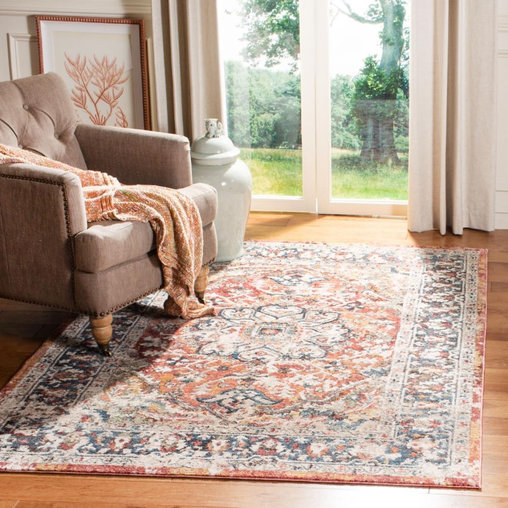 SAFAVIEH Carlyle Collection Area Rug - 6'7" x 9', Orange & Blue, Vintage Oriental Distressed Design, Non-Shedding & Easy Care, Indoor/Outdoor & Washable-Ideal for Patio, Backyard, Mudroom (CYL229P)