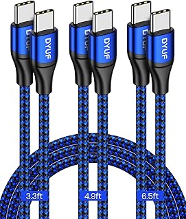 DYUF USB C to USB C Cable, 60W [3PCS 3.2ft 4.9ft 6.5ft] 3A Blue Braided High-Speed USB C Charging Cable, Compatible with Samsung Galaxy S22/S21/S20 Ultra, Note 20/10, etc