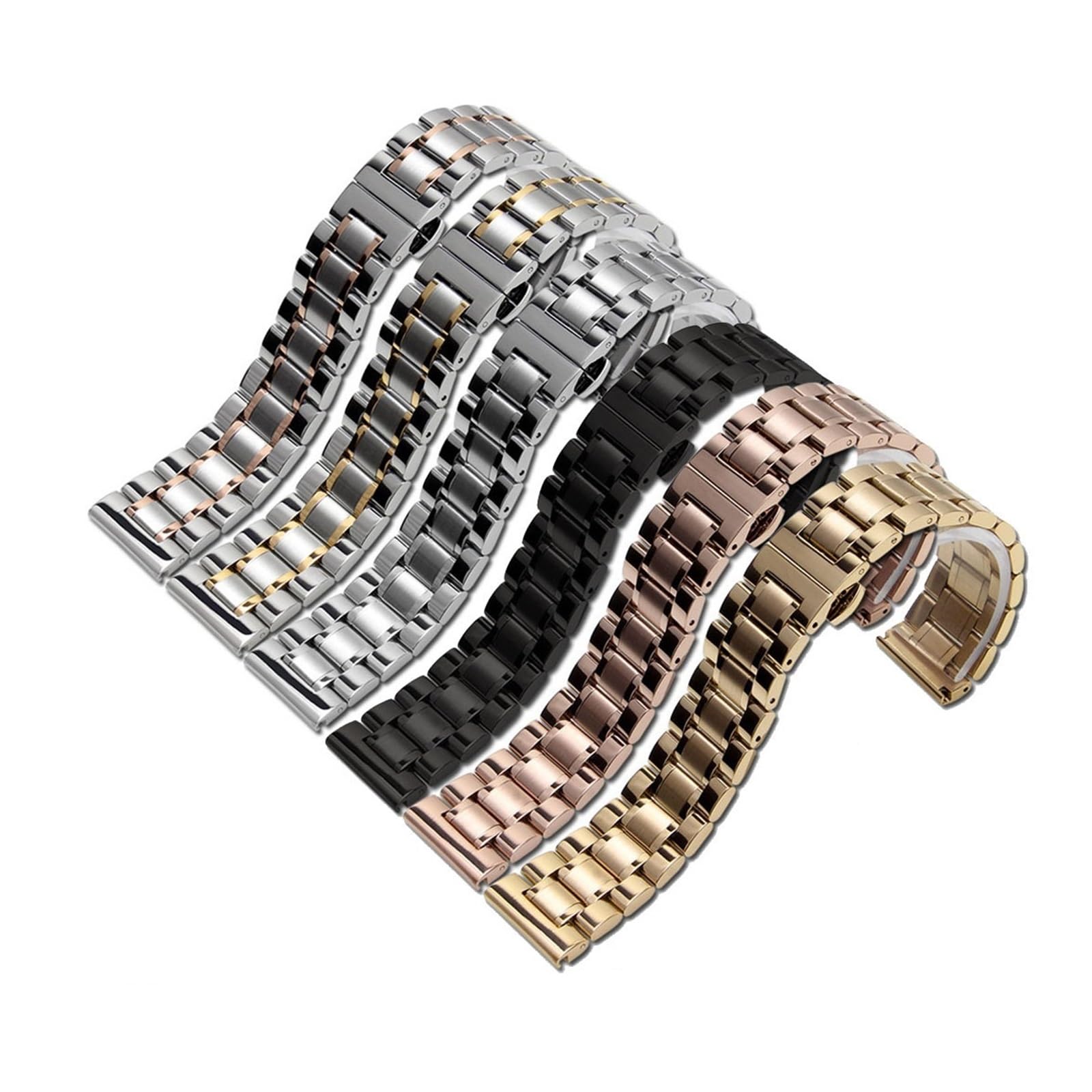 HuanJ Bracelets De Montre 14 16 17 18 19 Mm 20 21 Mm 22 Mm 23 24 26 Mm Bracelet De Montre De Rechange En Acier Inoxydable À 5 Maillons Avec Boucle Papillon