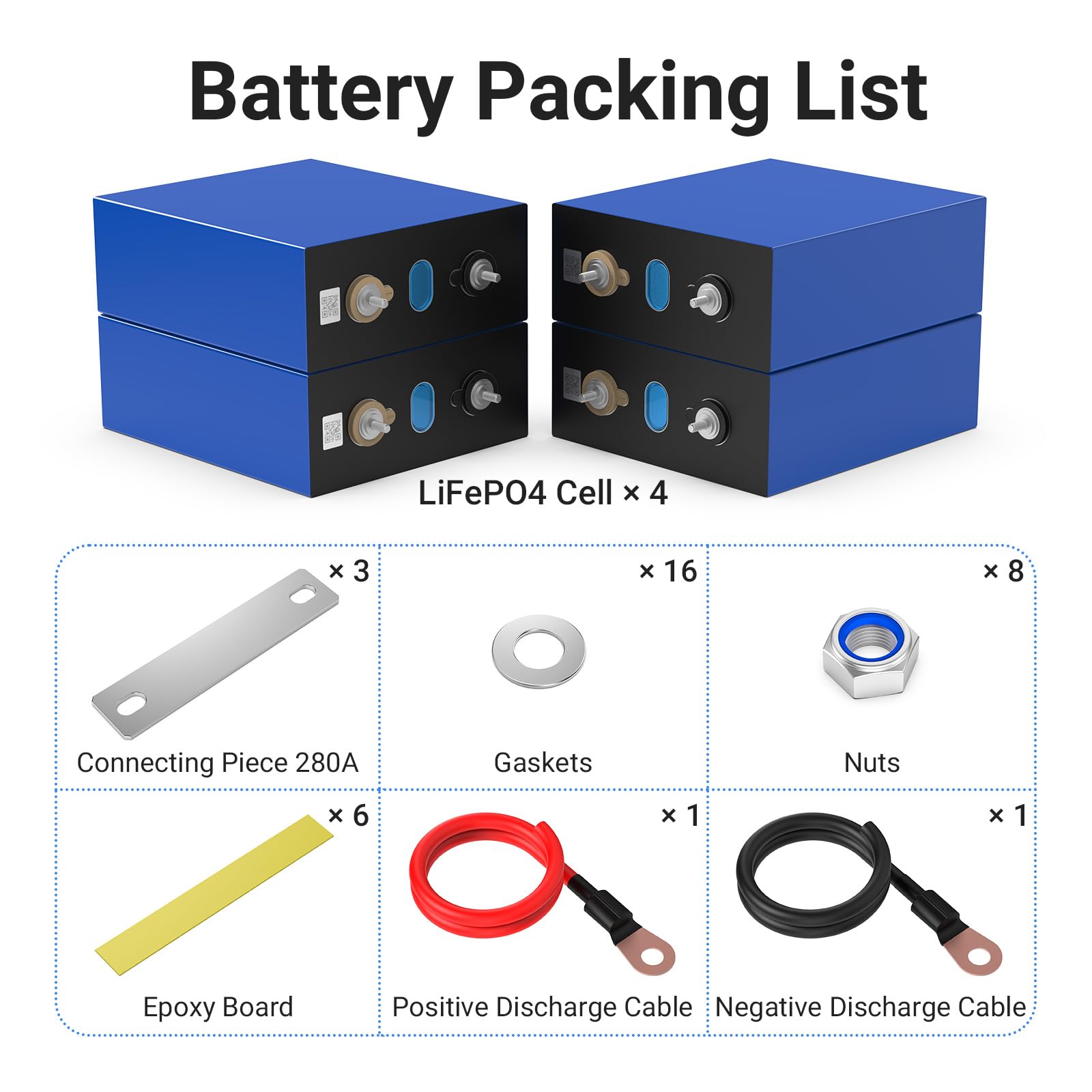 3.2V 280Ah LiFePO4 Cells 4Pcs Grade A Battery Deep Cycle Lithium Iron Phosphate Batteria ricaricabile per sistemi solari, auto, camper, barche