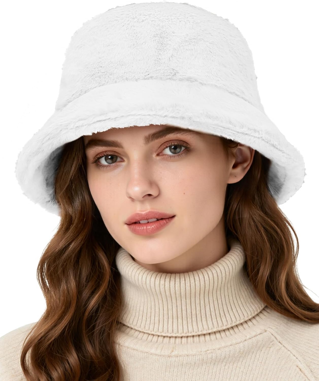 Zando Fuzzy Bucket Hats for Woman & Men- Warm Fashion Winter Faux Fur Hats Soft Cute Fluffy Rave Fisherman Cap
