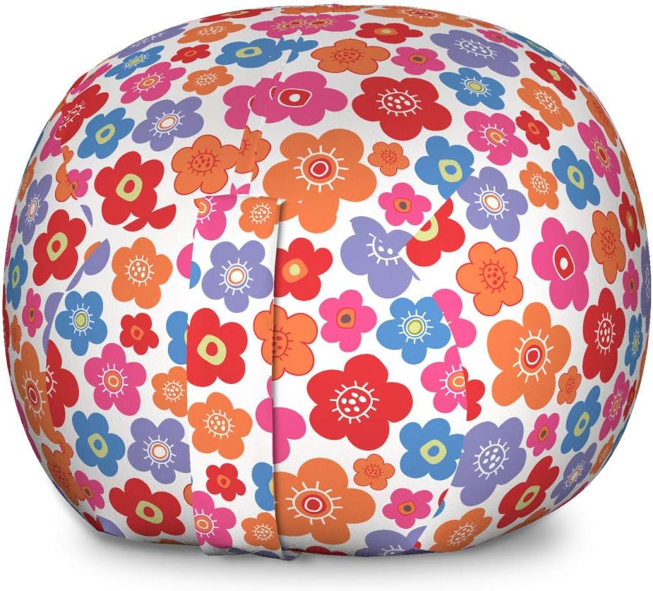 Ambesonne Colorful Storage Toy Bag Chair, Floral Theme Illustration Along Flowers in Doodle Style on Plain Background, Stuffed Animal Organizer Washable Bag, Large Size, Multicolor