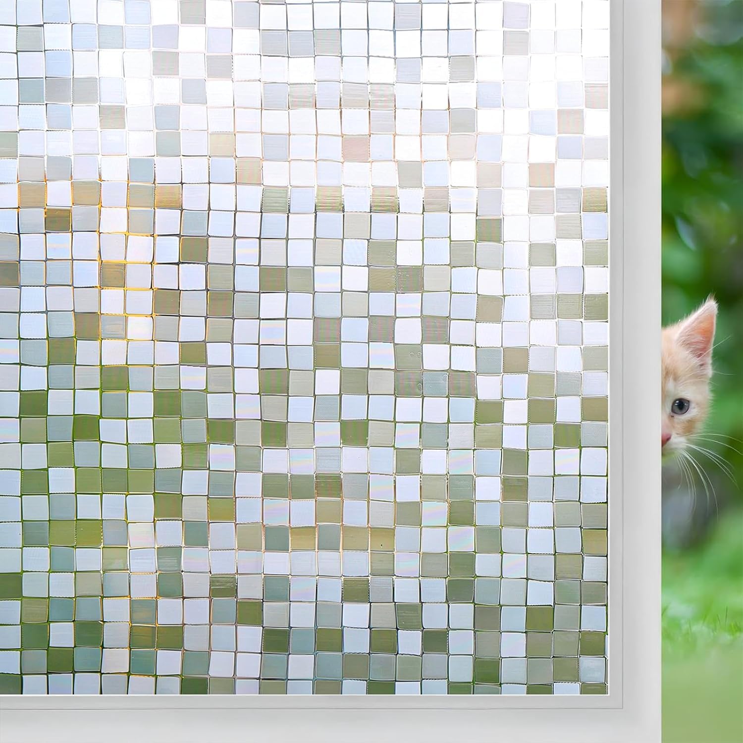 Niviy Window Privacy Film, Decorative Window Clings, UV Blocking Window Coverings Static Cling Non Adhesive Door Stickers, Stained Glass Mosaic Film, 17.5 x 78.7 inches