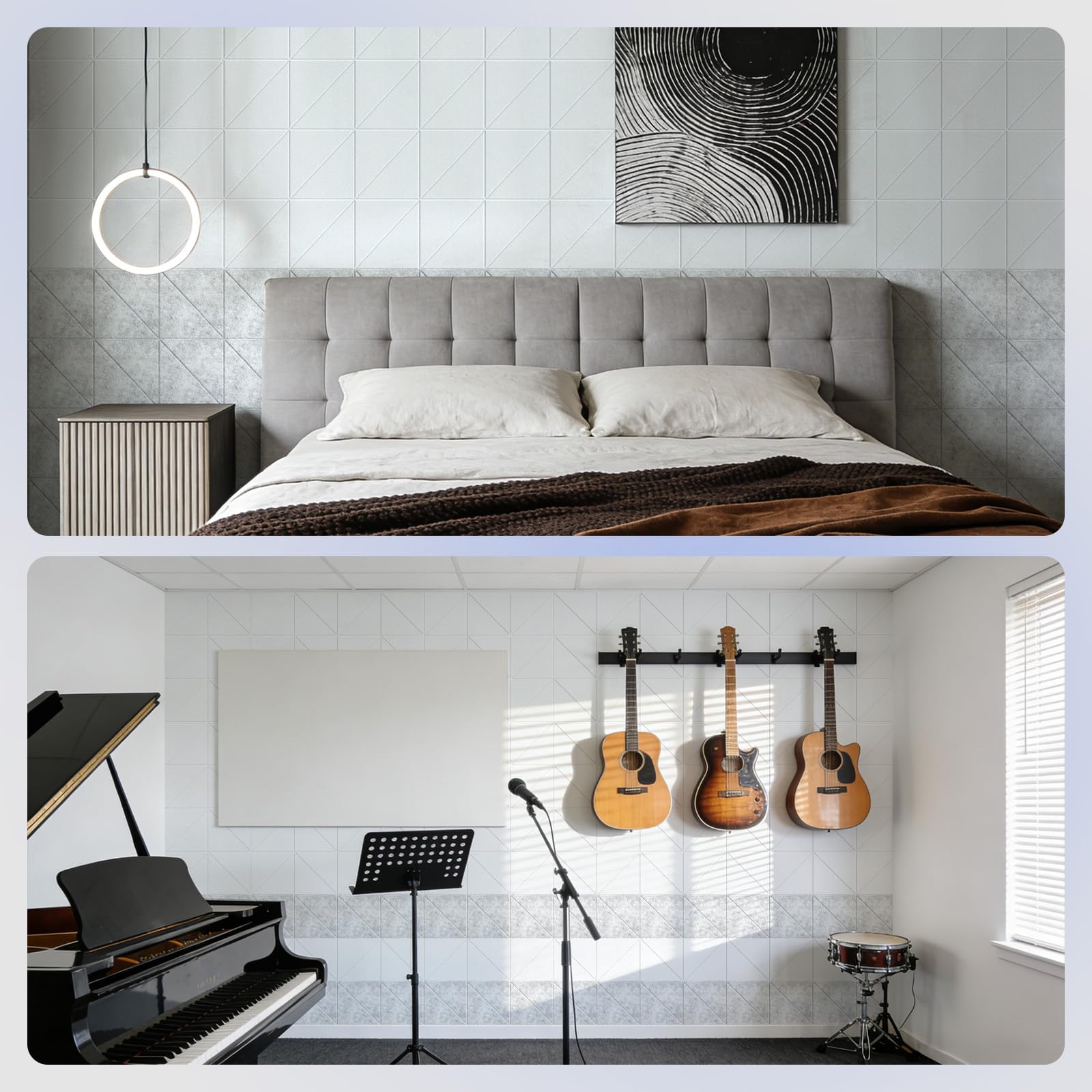 Vieshful Pannelli Acustici Autoadesivi 20 Pezzi 30×30 cm – Pannelli Fonoassorbenti in Feltro Alta Densità per Pareti, Design Decorativo per Studio, Ufficio e Casa, Bianco