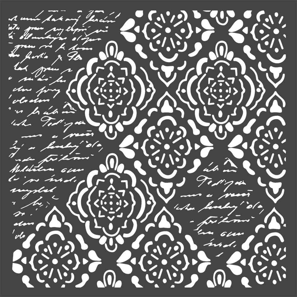 STAMPERIA INTERNATIONAL, KFT Stencil 18X18CM RHOM WRITG, Wallpaper Rhombus & Writings, One Size