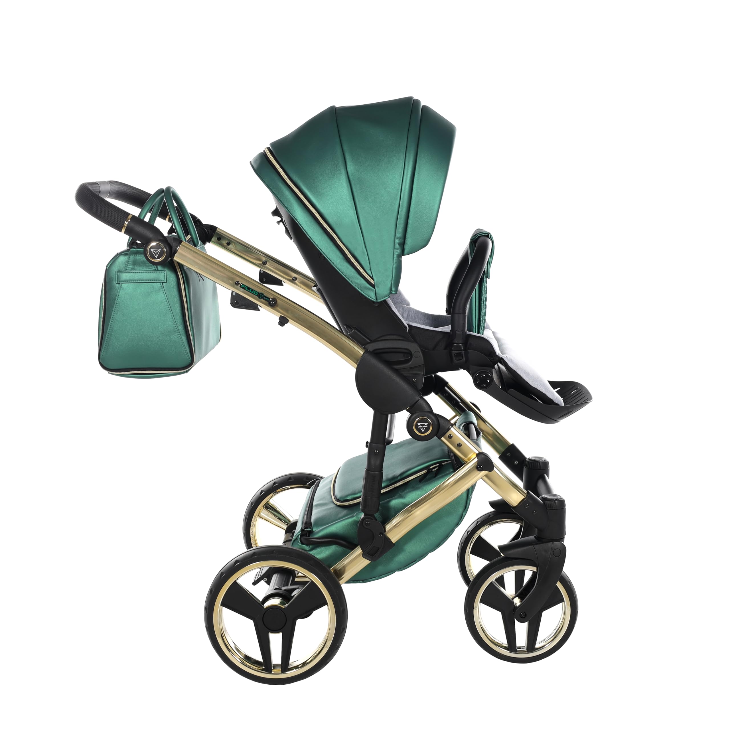 Junama Passeggino TRIO Diamond Fluo 02 Verde e Oro - 2in1 3in1 4in1 + ombrellino (3 in 1 con Seggiolino Auto)
