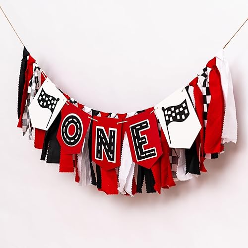 Miniatura 7 de Cartel para silla alta de Racing Car One, decoración de fiesta de primer cumpleaños para bebé, decoración rápida de fiesta de cumpleaños