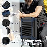 Vista 4 de Gpmsign - Ventilador de refrigeración portátil Gpmsign, ventilador de cinturón personal con clip en la cintura, ventilador de clip de cintura, Azul