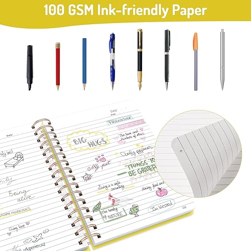 Vista 88 de Forvencer Cuaderno rayado en espiral con 300 páginas numeradas, diarios gruesos A5 para escribir con papel de 3.53 oz/m², cuadernos de tapa dura
