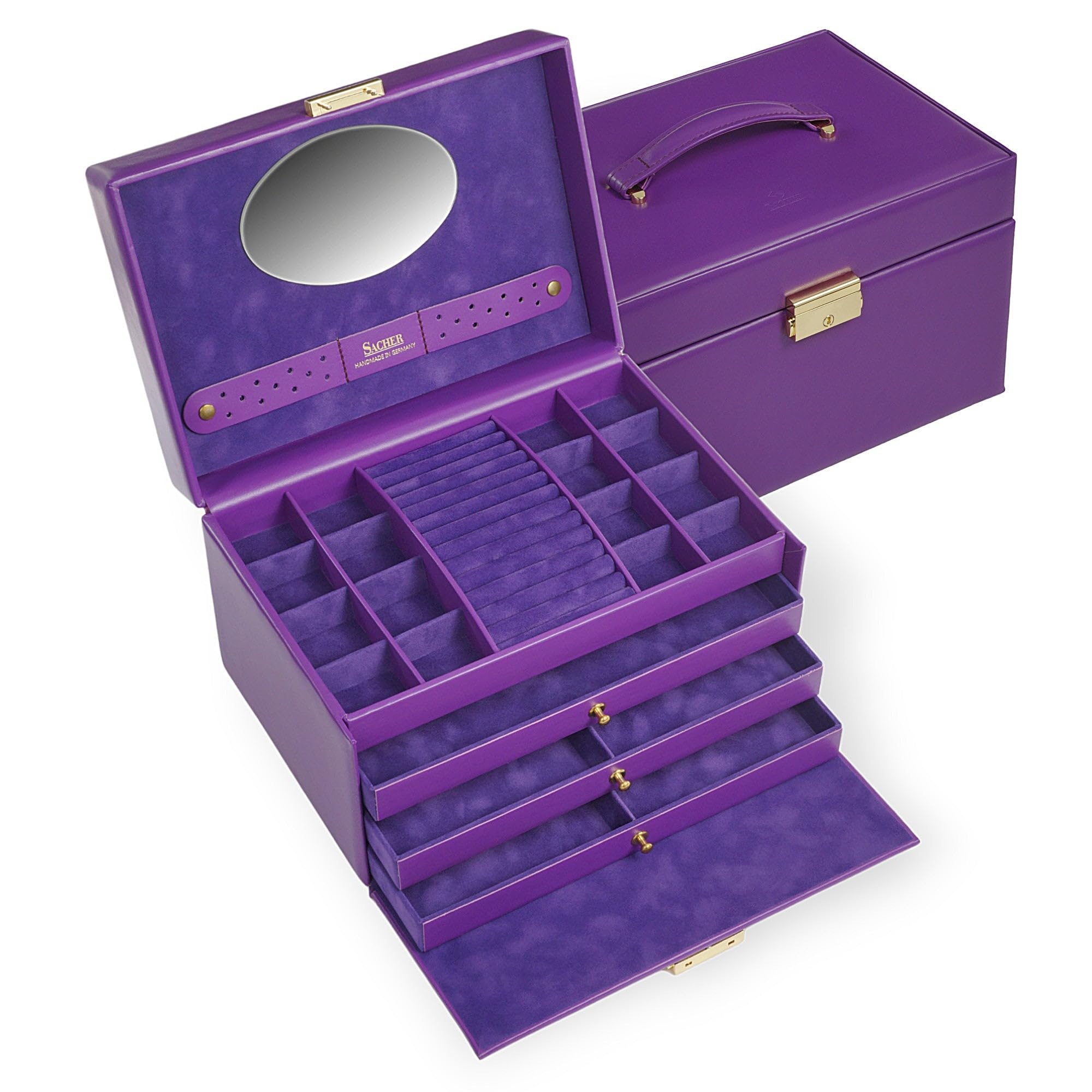 Karen Colisimo boîte à bijoux en cuir de vachette violet de luxe