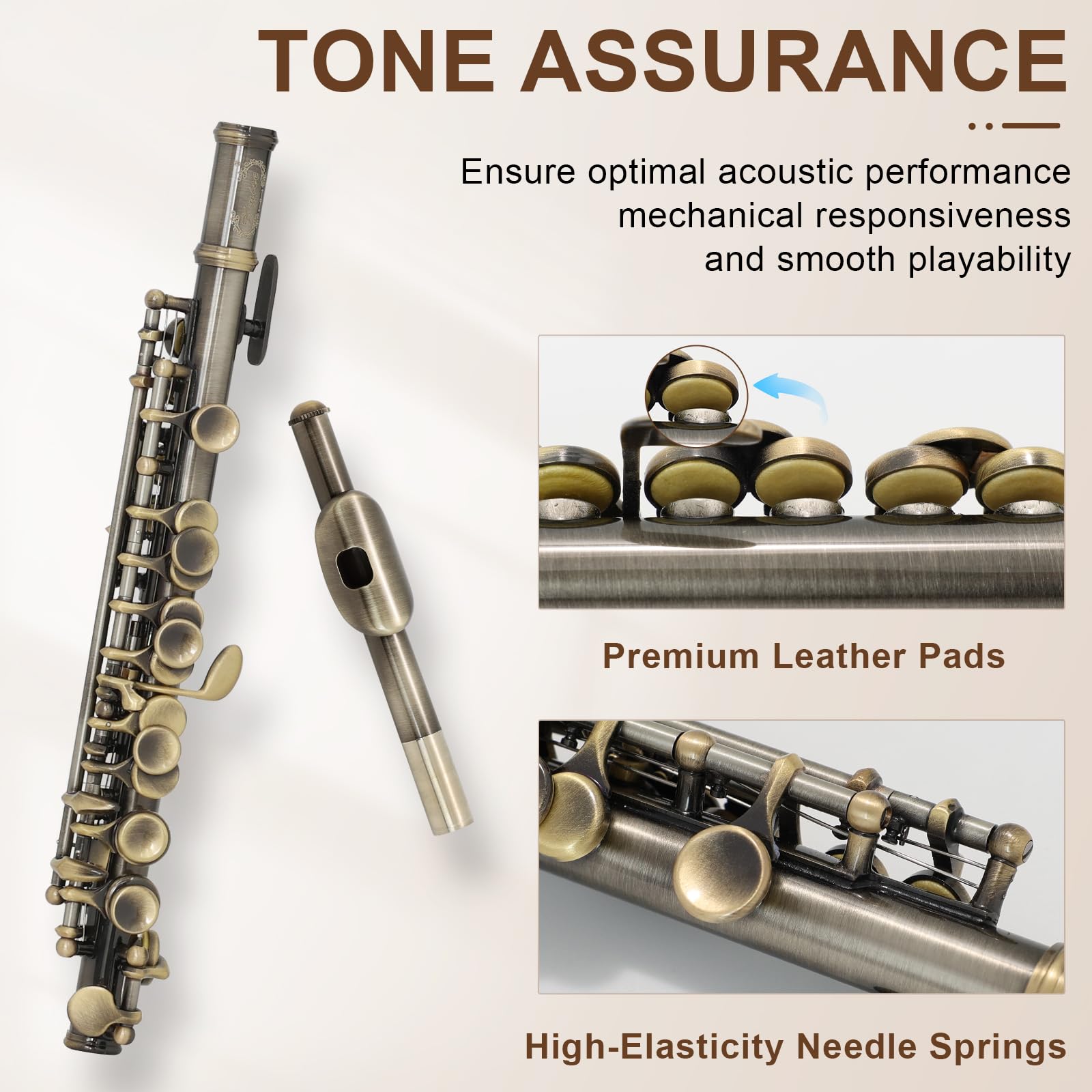 Kmise Foro Chiuso C Piccolo, Corpo Professionale Nichel Argento con Finitura Bronzo, Include Gig Bag, Manuale e Kit di Pulizia per Principianti e Bande scolastiche (Bronzo)