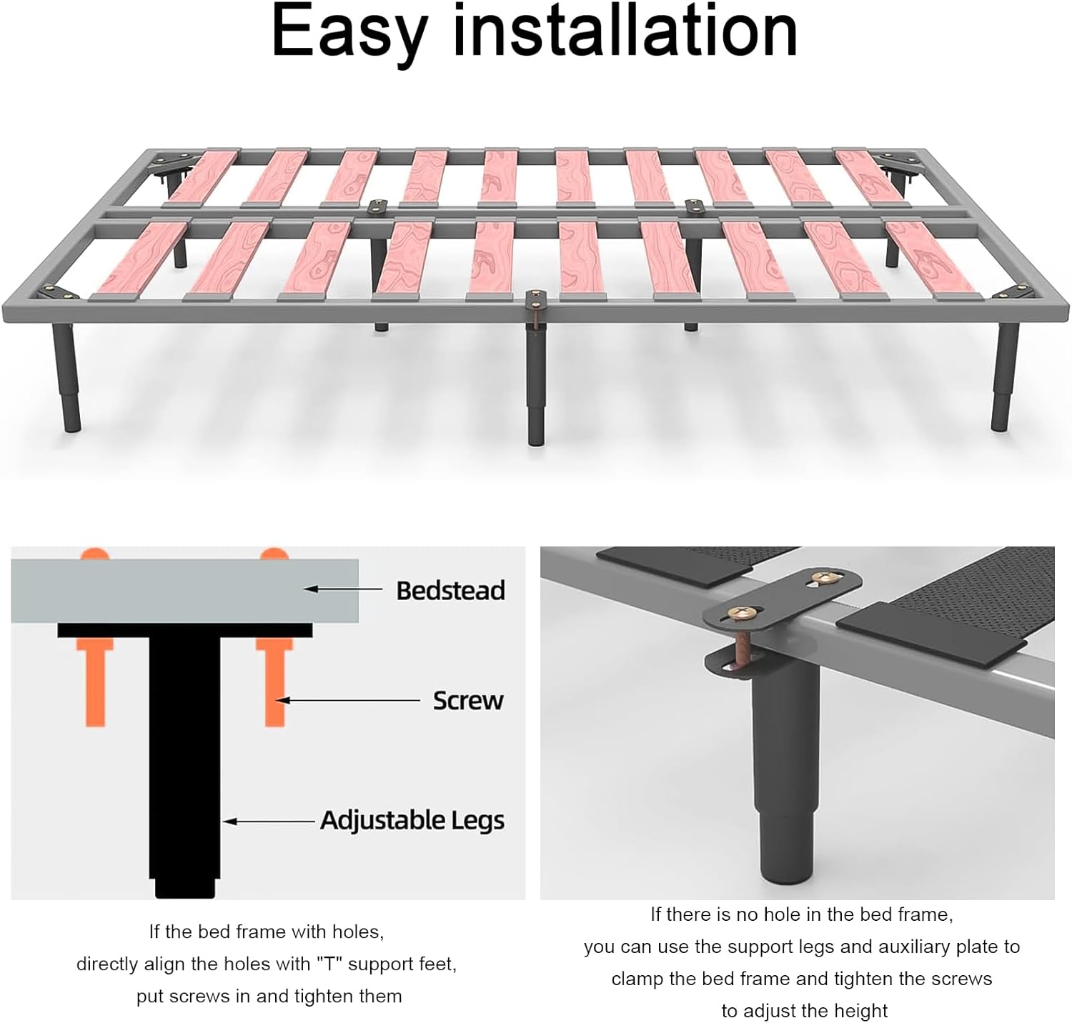 4Pcs Adjustable Bed Legs 7-13 inches Heavy Duty Metal Bed Frame Support Legs Wooden Bed Center Slats Support Legs Durable Steel Feet for Bed Sofa Cabinet Furniture Replacement Parts